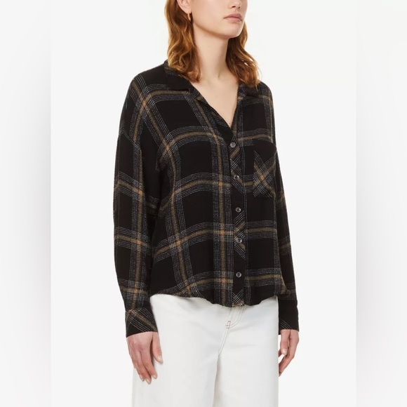 Bella Dahl Relaxed Plaid Stretch-Twill Roll Tab Shirt sz Large - Picture 4 of 7